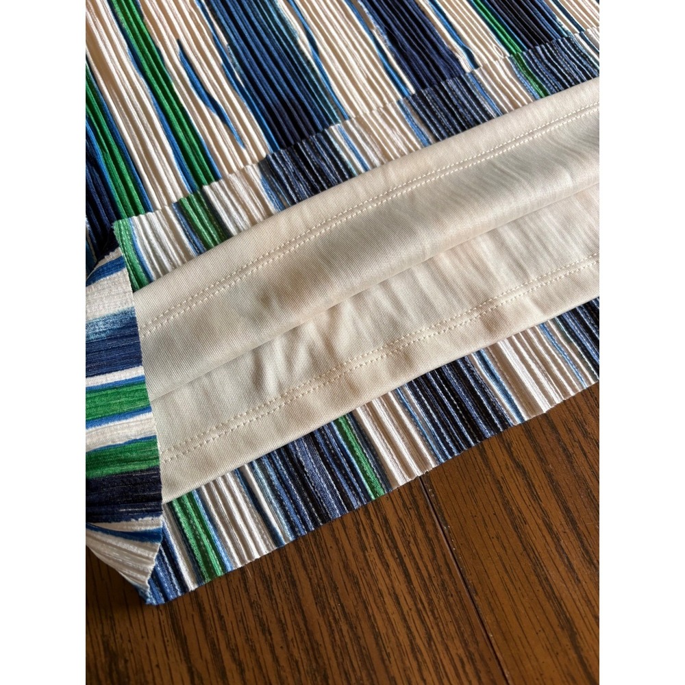 Chicos Women Blouse Pleated Size 2 Large Blue Green Striped Ruffle Sleeve V-Neck - Picture 6 of 10